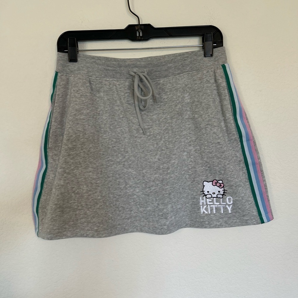 Sanrio Hello Kitty Pull on Tie Waist Medium Gray Skirt with Colorful Stripes
